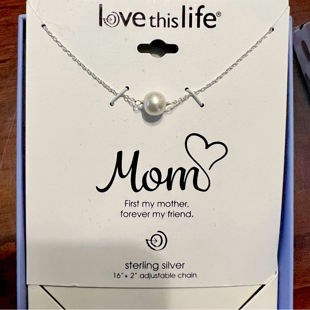 "Love This Life "Mom" Dainty Sterling Silver & Pearl Necklace by David‎ Culiner